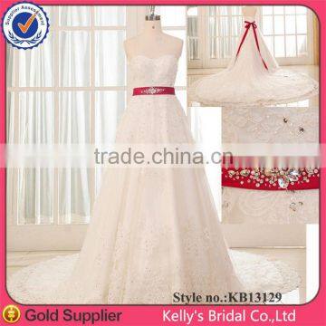 alibaba heavily beading appliquedred and white wedding dress with red sash