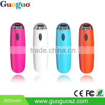 Guoguo portable ce rohs 2600mah battery power bank with LED Torch Light