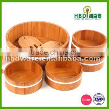 Bamboo Salad Bowls With Color Silicone Ring Outside photo-3