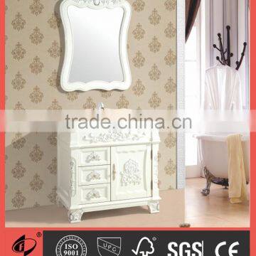 White solid wood classic bathroom cabinet unit S2108