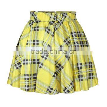 Girls In Short Skirts TuTu Printing Yellow Checks Skirt Drop Shipping N13-31