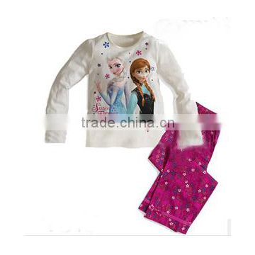 White color cotton pyjamas, frozen clothes for girl, hot sale frozen two-piece set