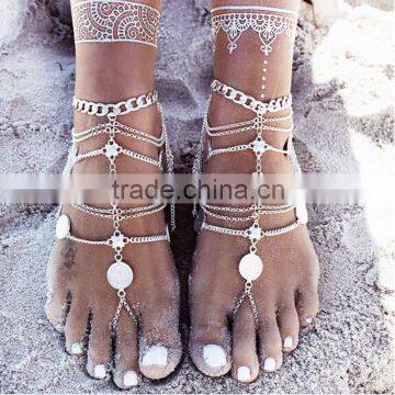 New barefoot sandals multilayer coin foot chain