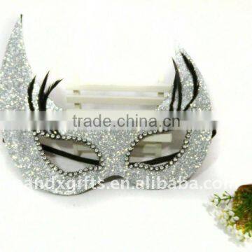 Girls' Silver Glittered cat fabric party eye mask for Masquade party