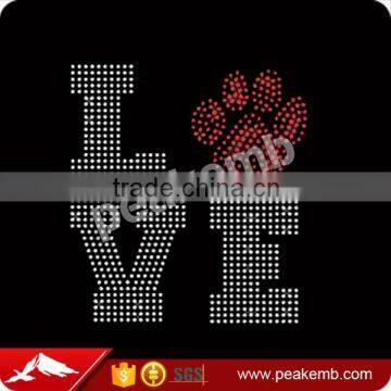 Hot Sale Love Paw Rhinestone Motif Design Iron on for Latest Women Clothing