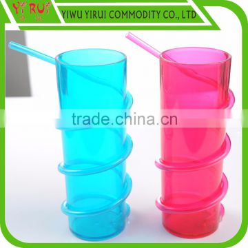 PET material drinking straw cup with transparent blue and red