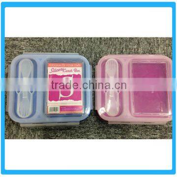 Food Grade Professional Silicone Lunch Box Rectangular Folding Box With Spoon Food Containers Plastic