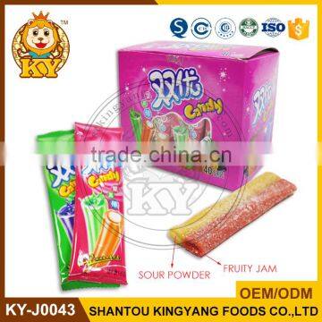 Sour Jelly Gummy Stick Candy Filled With Sour Powder And Fruit Jam