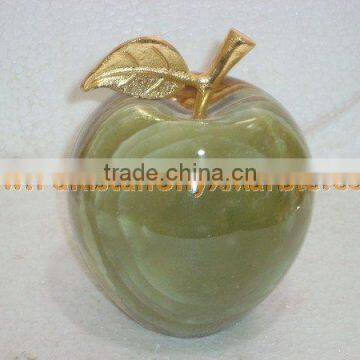 PAKISTAN SUPPLIER WHOLESALE 2017 NATURAL STONE ONYX APPLE WITH BRASS LEAF HANDICRAFTS photo-4