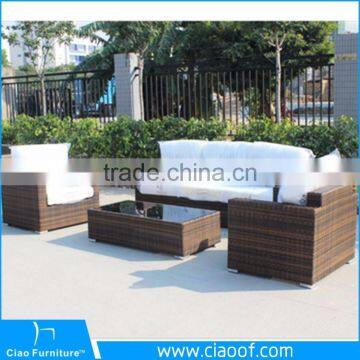 Patio rattan balcony sofa set with blue cushion