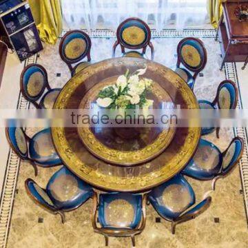 Antique Replica Style Dinning Room Furniture, Retro Large Round Dining Table for 10 People