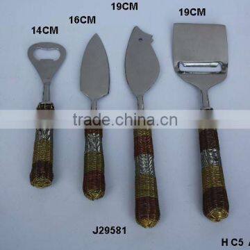 Weaved handle Cheese knife Butter Knife and Bottle opener made in Steel with Mirror polish