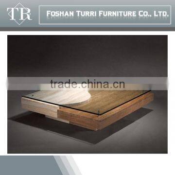 Modern Beige Travertine Marble Living Room Coffee Table With Glass Top photo-4