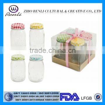 16Oz Clear Glass Mason Jar with Embrossed Logo and Customized Printed Lid