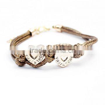 Double Hearts Wax Cord Braided Bracelet Handmade Friendship Bracelet photo-3