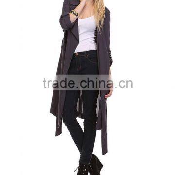Fashion Modern Apparel Women Trendy Turkey 3/4 Sleeve Plain Spring Winter Coat Charcoal Sheer Trench Long Coat photo-5