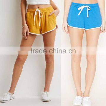 High Waist Women Sport Shorts 100% Cotton Striped Elasticized Drawstring Waist Polyester Spandex Shorts