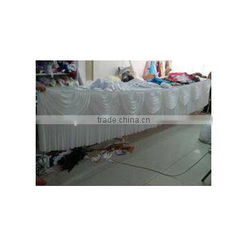 White Ice Silk Table Skirt With Tapes at Back With Detachable White Swag Table Sikrt photo-4