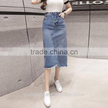Wholesale Knee Length Denim Skirt Elastic Denim Long Fishtail Women Denim Long Skirt photo-4