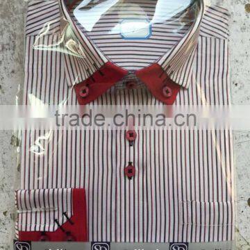 Men handsome red stripe T/C dress shirt 2015