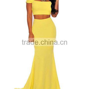 Pictures of Long Skirts and Tops for Women's Two Piece Off Shoulder Crop Top Maxi Mermaid Skirts Dress Set photo-6