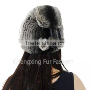 CX-C-240B Women Fashion Fur Pom Pom Winter Knitted Rabbit Fur Hat photo-3