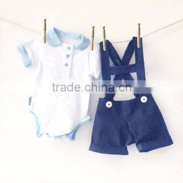 Fashion Little Baby Boy Clothes Set With Navy Shortall photo-3