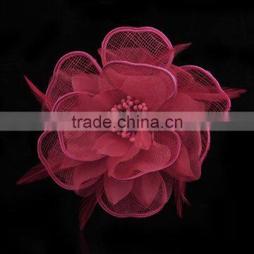 Wedding Party Brooch Polka Fabric Flower Brooches Organza Feather Flower Hair Flower Clip photo-3