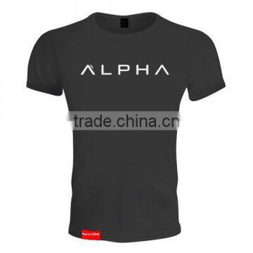 Black Gym Fitted Short Sleeve T Shirts Mens Cotton Spandex Athletic T Shirt OEM Printed Tapered Fitness Tee