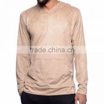 Wholesale OEM/ODM Khaki Hooded Long Sleeve T-Shirt Suede Blank Men Hoodies