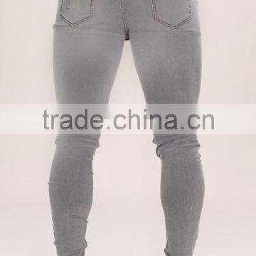 Slim Fit Straight Cut Gray Knee Ripped Acid Wash Low Rise Casual Jeans Trousers for Men photo-2