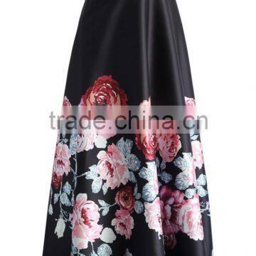 2016 Guangzhou Shandao Latest Design Women Autumn New Western Flower Printed Ruffle Satin Long Maxi Skirt photo-4