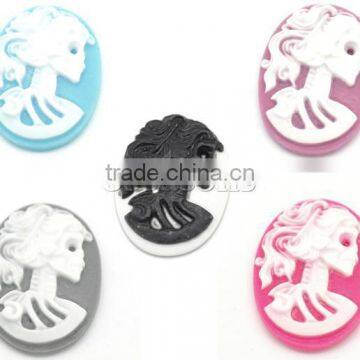 Mixed Resin Halloween Skull Pattern Oval Cameo 25x18mm(1"x3/4"), sold per packet of 50