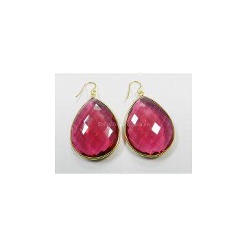 Pink Tourmaline Hydro (29) bezel setting 18*25mm pear gold plated silver earring