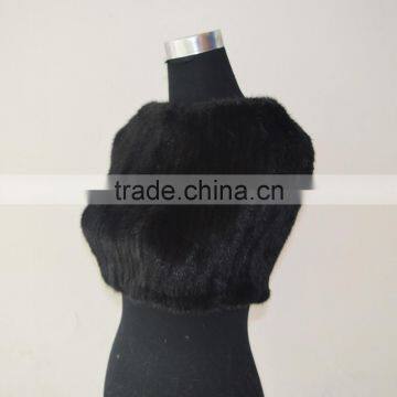 SJ913-01 Factory Wholesale Sexy Black Elastic Knitting Mink Fur Shawl