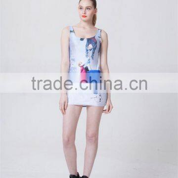 dress 2015 new cool summer ,women sexy dress cartoon Digital Printing party dress for women,night dress S119-244