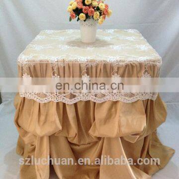 Champagne Satin and Lace Banquet Gathered Table Skirts photo-4