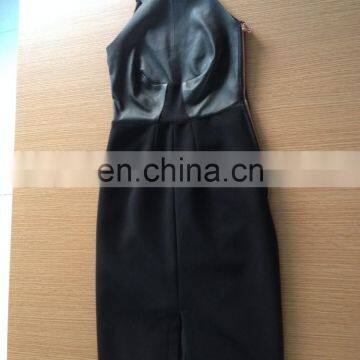 Ladies Sexy Sheep Leather and Knitted Fabric Skirt With Gold Zipper in Side and Back