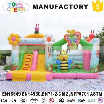 Flowers and Bee inflatable butterfly pink bounce with slide combo