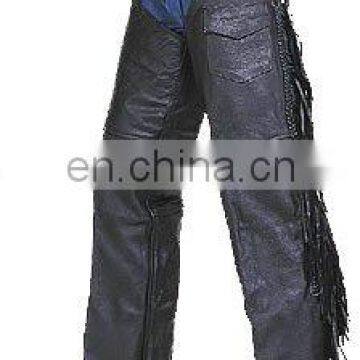 HMB-327A MEN LEATHER CHAPS BRAIDED FRINGES STYLE CHAP BLACK