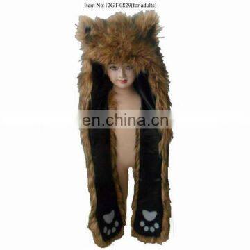 adult faux fur animal ear hats,winter animal ear hats with mitten