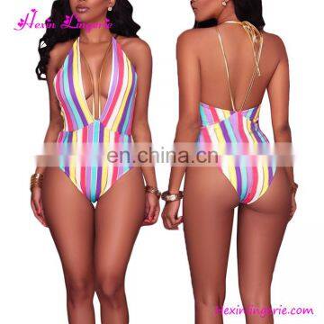 2017 New Swimwear Stripe Swimsuit Bikini One Piece Swimsuit Woman