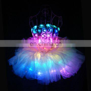 Luminous Stage Show Clothes, Light Up White Lace Dress with Veil