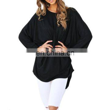 Kate Kasin Womens Casual Loose Long Batwing Sleeve High-Low Black Dress KK000706-1