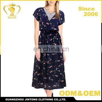 OEM factory price V-neck sequins waist design rayon fancy ladis maxi dress