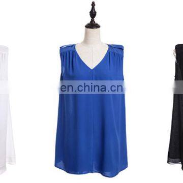 T-WV003 V-neck Two Layer Epaulet Loose Chiffon Women Vests photo-5