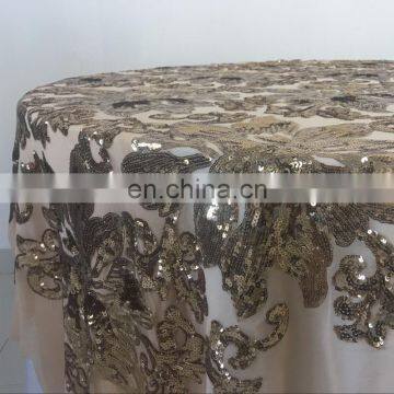 TC228A Wedding Event Decor Embroidered Champagne Sequin Tablecloth Party