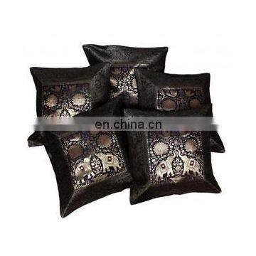 Handmade Silk Cushion Cover Banarasi Brocade Work Elephant Design Rajasthani Art Pillow Cover Pillow Case Throw wholesale Black