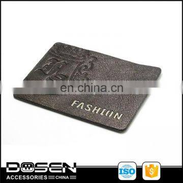 Casual leather labels and tags for clothing ,brown real leather Logo by hot stamp label .