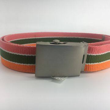 Women Fashion High Quality Elastic Polyester Cotton Woven Belts Webbing Belts with Polished Silver Slider Buckle